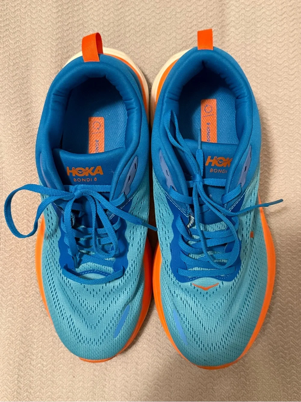Hoka Men's Blue and Orange Cushioned Running Sneakers size 10